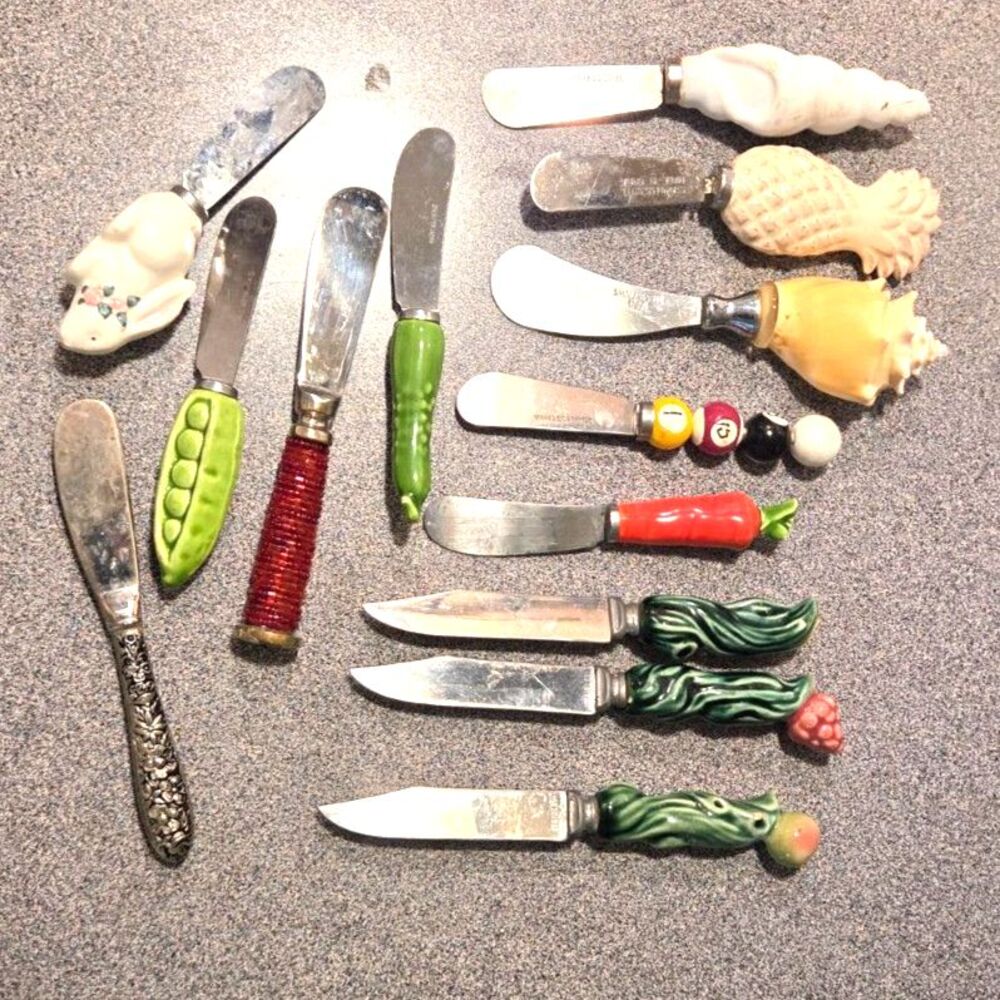 Vintage Novelty Cheese Spreader Knife Lot Mismatched Charcuterie 12 pieces